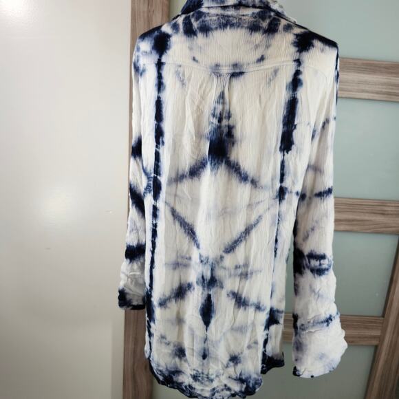 Green Dragon Women's Blue and White Tie Dye Longsleeve Button Up Top Size Large - Picture 6 of 9